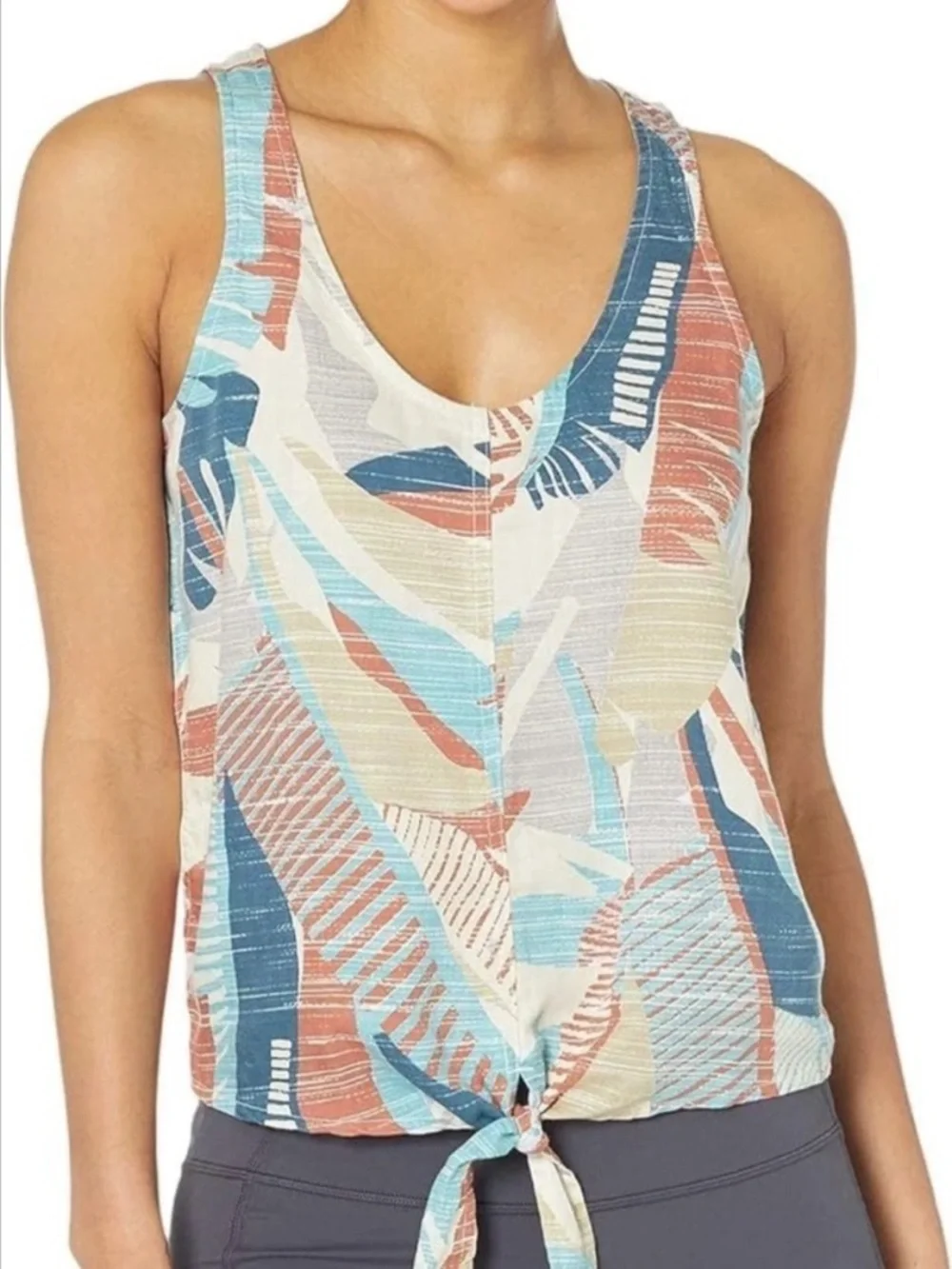 Prana McKenzie Tie Front Tank Top Large Atlantic Paloma Coastal Summer - Picture 2 of 7